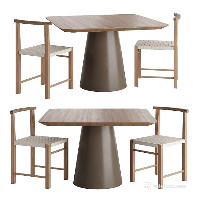 Modern Wooden Dining Table With Matching Chairs And Simple Tabletop Design 3d model