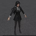 A Woman In Black Blazer White Shirt And Black Tie Against Blue Sky Gray Ground