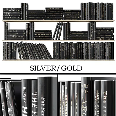 Silver Gold Decorative Books On Modern Bookshelf For Home Library Design 3d model