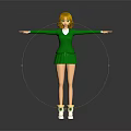 3D Anime Character With Blonde Hair Green Outfit Skirt White Shoes And Arms Outstretched