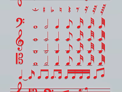 Red Musical Notes Wall Hanging with Various Music Symbols for Home Decoration 3d model