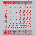 Red Musical Notes Wall Hanging with Various Music Symbols for Home Decoration