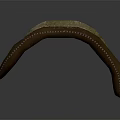 Curved Brown Leather Structure With Green Surface And Metal Strips