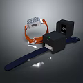 Smartwatch With Orange Strap Black Cube Devices Green Indicator Light White Grid And Blue Strap 3d model