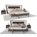 Modern Double Bed Interior Design With Upholstered Headboard Nightstands And Bench 3d model