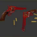 Vintage Revolvers With Wooden Grips And Scattered Bullets On Dark Background