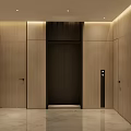 Modern Elevator Hallway With Wooden Panel Walls Dark Door And Marble Floor