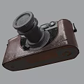 Vintage Electronic Camera With Brown Leather Case Classic Lens And Dials