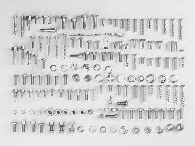 Assorted Hardware Fasteners Including Screws Bolts Nuts And Washers In Neatly Organized Arrangement 3d model