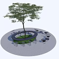 Circular Tree Pit Design With Central Tree Surrounding Seating And Tables On Paved Ground 3d model