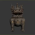Traditional Bronze Mythical Beast Ornament Decorative Figurine With Flame Shaped Details And Intricate Patterns