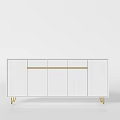 Modern White Sideboard with Gold Accents and Gold Legs for Minimalist Dining Room Decor