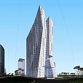 Modern High Rise Office Building With Glass Facade And Urban Landscape