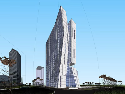 Modern High Rise Office Building With Glass Facade And Urban Landscape 3d model
