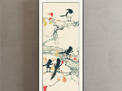 New Chinese Animal Painting Green Entrance Animal Magpie model