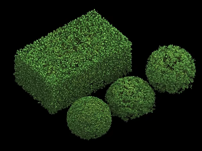Green Well Trimmed Shrubs In Cuboid And Spherical Shapes For Landscaping Design 3d model