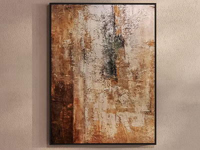 Abstract Painting With Warm Brown Beige Tones Textured Brushstrokes And Black Frame On Wall 3d model