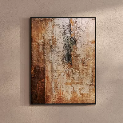 Abstract Painting With Warm Brown Beige Tones Textured Brushstrokes And Black Frame On Wall 3d model