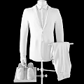 Men's Blue Suit Jacket White Shirt Matching Trousers And Leather Shoes On Mannequin