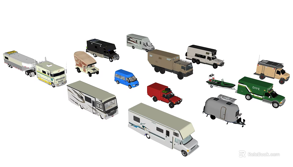 Various Types of RVs and Campers Including Trailers and Motorhomes Models 3d model 