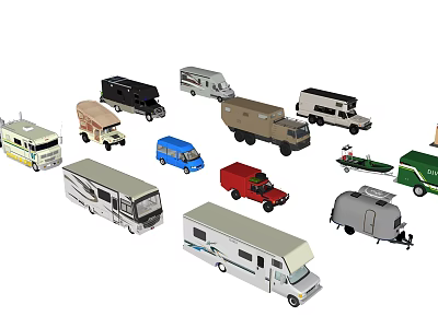 Various Types of RVs and Campers Including Trailers and Motorhomes Models 3d model