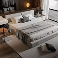 Double Bedside Cabinet Single Chair Carpet Pillow Ornaments 3d model