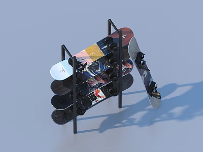 Sports Equipment Snowboard Storage Rack With Multiple Boards And Metal Frame 3d model