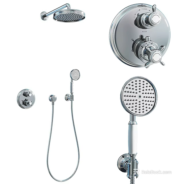 Modern Chrome Shower Faucet Set With Fixed And Handheld Showerheads And Control Panel 3d model 
