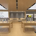 Modern Digital Store Interior With Huawei Logo Display Laptops And Headphones On Wooden Tables