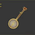 Acoustic Banjo With Round Wooden Body And Metal Strings On Dark Background With Reflection
