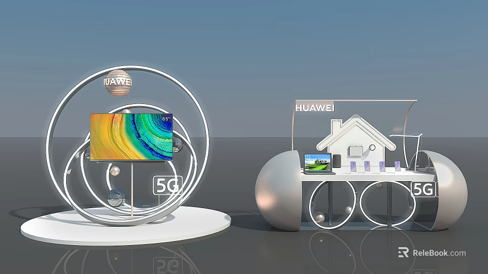Huawei 5G Exhibition Display Shelves Showcasing Electronic Products And Digital Devices 3d model 