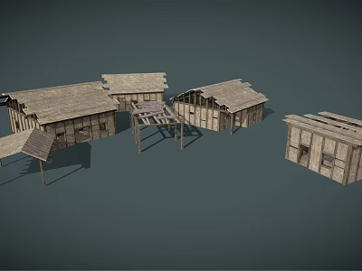 Traditional Wooden Building Models With Sloped Roofs And Open Frame Structures 3d model