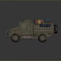 Old Green Military Truck Loaded With Cargo Supplies Oil Drums Luggage And Ladder