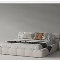 Modern Upholstered Double Bed With White Gray Bedding Brown Pillow And Side Table 3d model