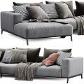 Cozy Gray Sectional Sofa With Plaid Pattern Pillows And Soft Blanket 3d model