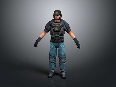 Tactical Game Film Police Character with Helmet Vest Blue Uniform 3D Model Design 3d model
