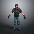 Tactical Game Film Police Character with Helmet Vest Blue Uniform 3D Model Design