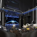 Modern Hi tech KTV Interior Design With Sofas Robot Sculptures And Lighting