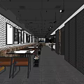 Modern Hot Pot Restaurant Interior With White Brick Wall Tables And Ceiling Lights