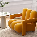 Modern Minimalist Ivory Armchairs With Round Side Table And Green Plant