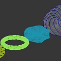 Colorful Woven Spiral Decorative Objects With Textured Patterns In Yellow Green White And Blue