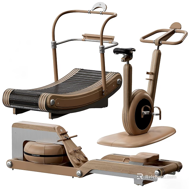 Modern Recreation Room Interior Featuring Treadmill Exercise Bike And Fitness Equipment 3d model 