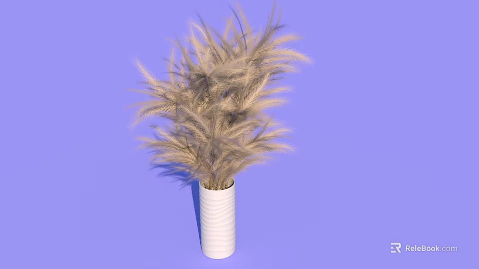 Elegant White Cylindrical Vase With Dried Pampas Grass On Purple Background 3d model 
