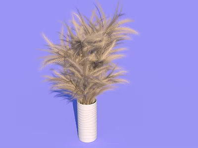 Elegant White Cylindrical Vase With Dried Pampas Grass On Purple Background 3d model