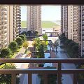 Aerial View Planning of Residential Community With High-rise Buildings Green Spaces Walkways And Water Features