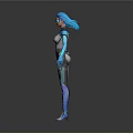 Futuristic Sci Fi Character In Blue And White Cybernetic Costume With Helmet