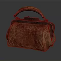 Vintage Brown Crocodile Texture Handbag With Wooden Handle And Metal Clasp Design