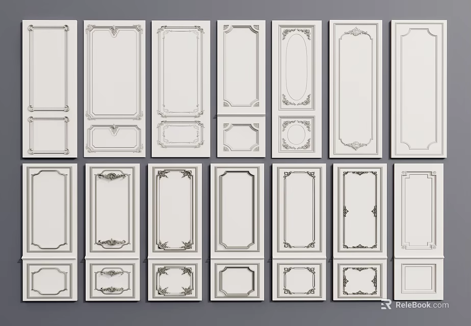 Various Decorative Wainscoting Panels With Different Design Patterns For Home Interior Decoration 3d model