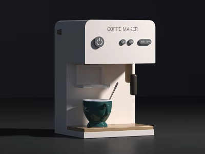 Modern White Coffee Maker Kitchen Appliance With Green Cup And Control Panel 3d model