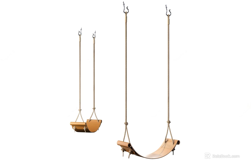 Wooden Hanging Swings With Rope For Outdoor Garden Kids And Adults 3d model 